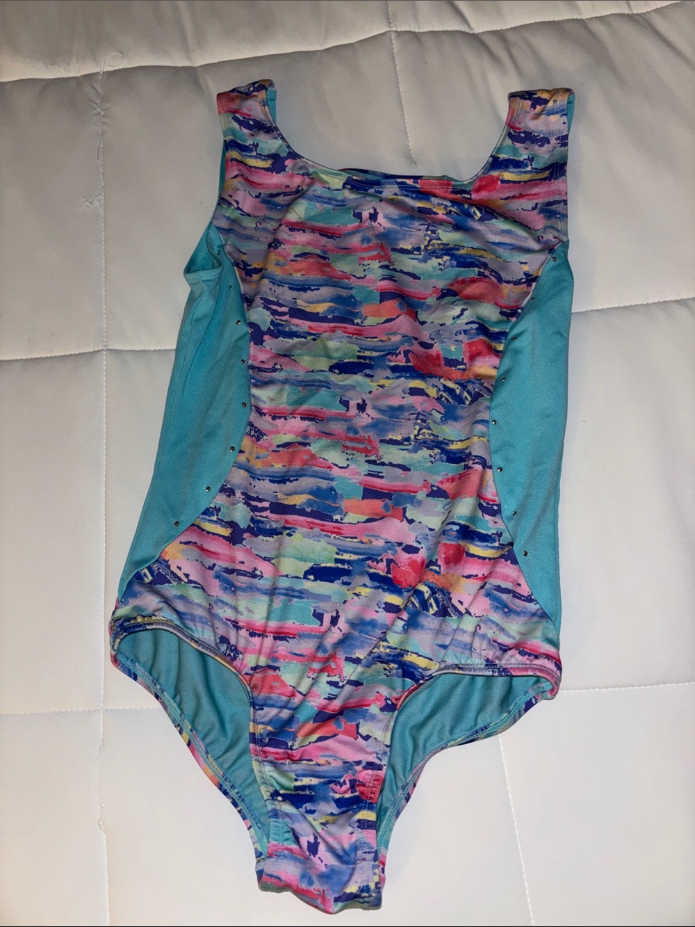 art class Girls' Multicolor Abstract One-Piece Swimsuit with Aqua Panels